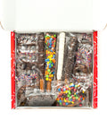 Chocolate Pretzel Passion Gift Box with milk, dark, and white chocolate-covered gourmet pretzels topped with colorful candied gems.