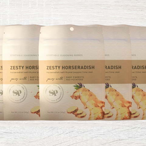Zesty Horseradish Vegetable Seasoning 5 Pack with Lime & Thyme for Roasted Carrots, Potatoes, Steaks, and Beef Dishes